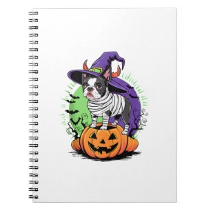 Happy Halloween with Boston Terrier Mummy & Witch Notebook