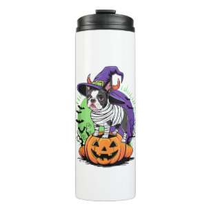 Happy Halloween with Boston Terrier Mummy & Witch  Thermal Tumbler