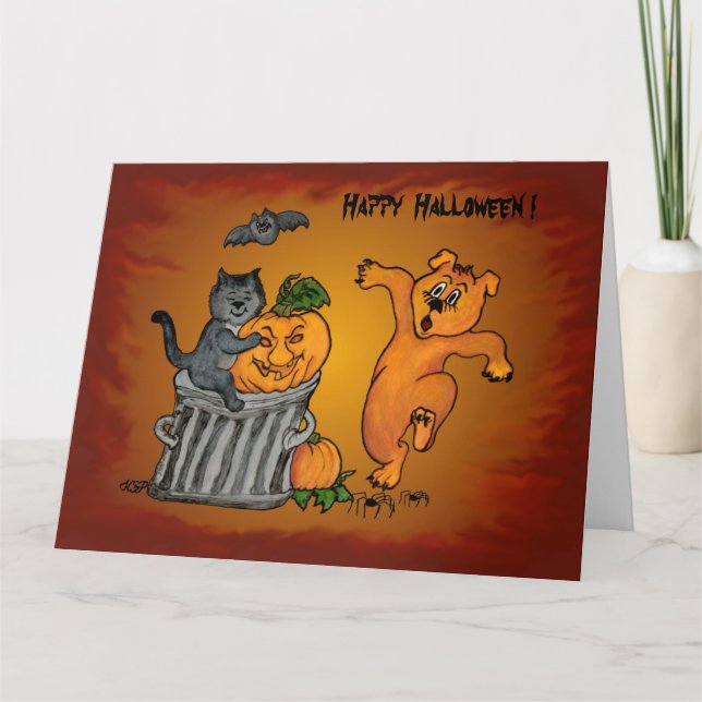 Happy Halloween with Cat Bat Dog and Spider Card (Front)
