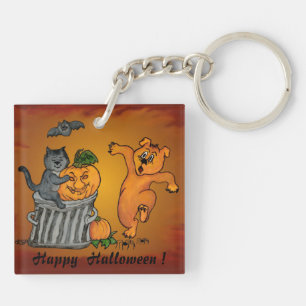 Happy Halloween with Cat Bat Dog and Spider Keychain