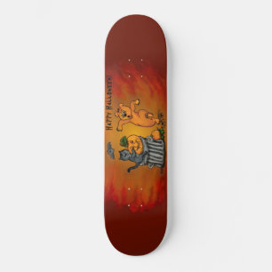 Happy Halloween with Cat Bat Dog and Spider Skateboard