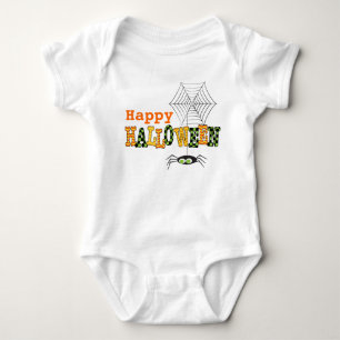 Happy Halloween With Cute Spider & Web Baby Bodysuit