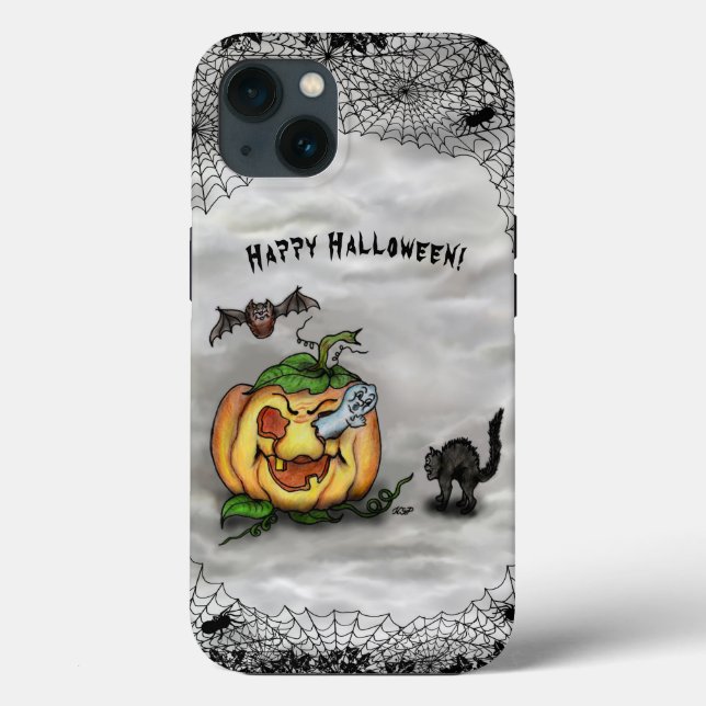Happy Halloween with Ghost Cat Bat Pumpkin Case-Mate iPhone Case (Back)