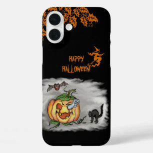 Happy Halloween with Ghost Cat Bat Pumpkin iPhone 16 Plus Case
