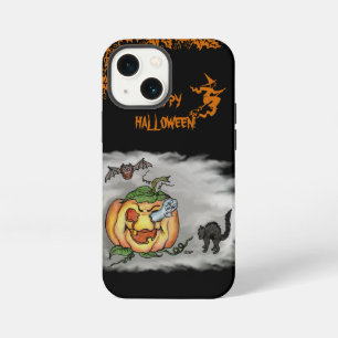 Happy Halloween with Ghost Cat Bat Pumpkin iPhone 13 Mini Case