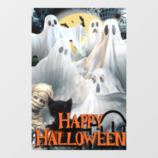 Happy Halloween with Ghosts, Mummy, and Black Ca Window Cling
