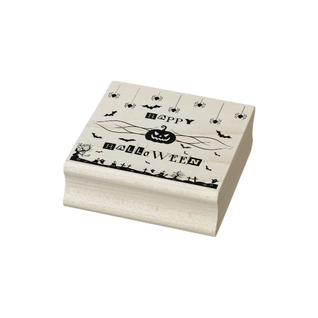 Happy Halloween with graveyard Rubber Stamp (Stamp)