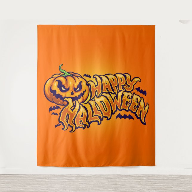 Happy Halloween with Jack O Lantern backdrop Tapestry (Front)