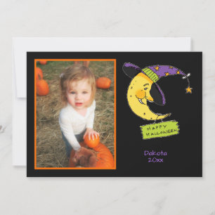Happy Halloween with Moon Customized  Photo Frame Card