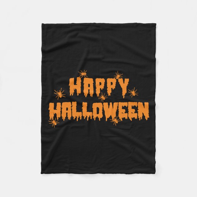 Happy Halloween with Spiders Fleece Blanket (Front)