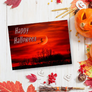 Happy Halloween With Witch And Moon Postcard