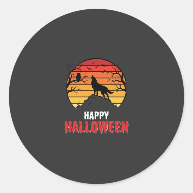Happy Halloween Wolf Sunset Vector Classic Round Sticker (Front)