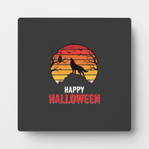 Happy Halloween Wolf Sunset Vector Plaque