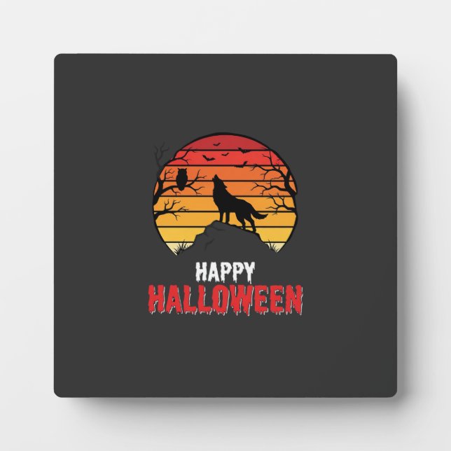 Happy Halloween Wolf Sunset Vector Plaque (Front)