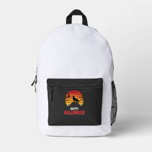 Happy Halloween Wolf Sunset Vector Printed Backpack