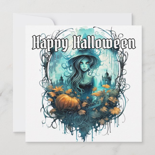 Happy Halloween | Womanly Witch Illustration Card (Front)