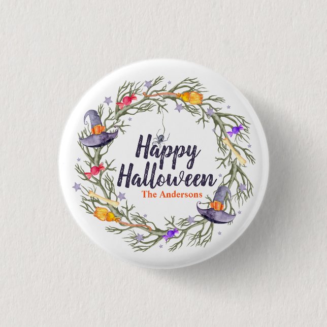 Happy Halloween Wreath Personalized | Pin Button (Front)