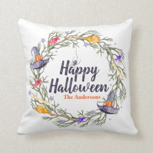 Happy Halloween Wreath Personalized Throw Pillow