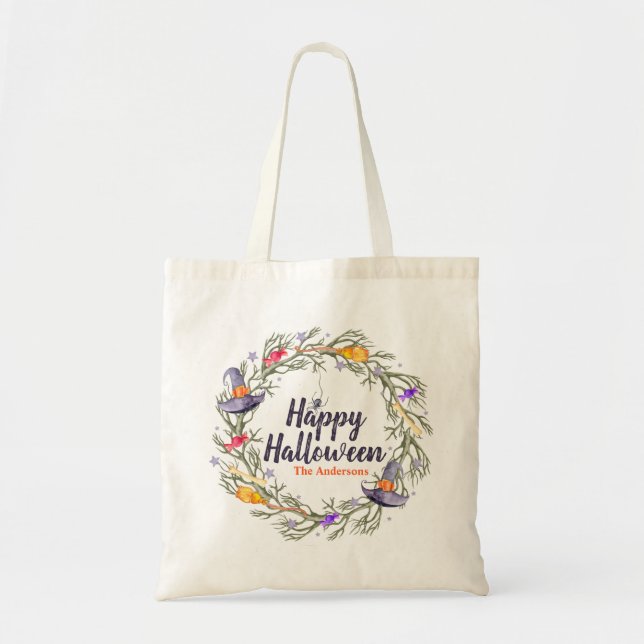 Happy Halloween Wreath Personalized | Tote Bag (Front)