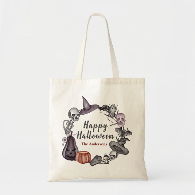 Happy Halloween Wreath Trick or Treat Tote Bag (Front)