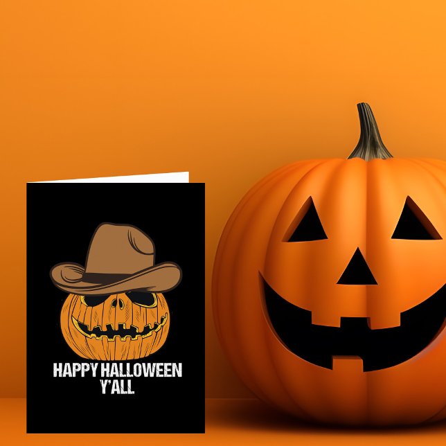 Happy Halloween Y'all Cowboy Jack O Lantern Card (Creator Uploaded)
