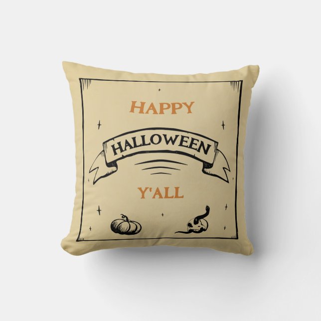 happy halloween y'all throw pillow (Front)