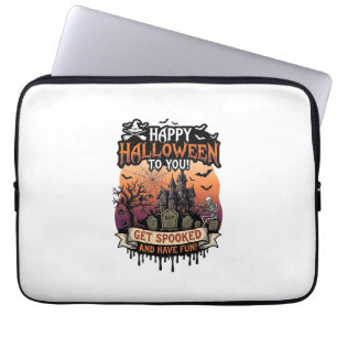 Happy Halloween You Haunted House Skeleton Bats_1 Laptop Sleeve