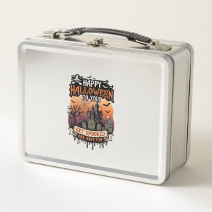 Happy Halloween You Haunted House Skeleton Bats_1 Metal Lunch Box