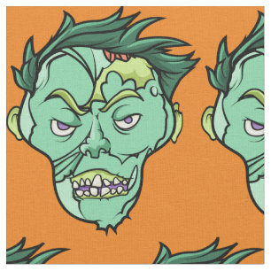 Happy Halloween Zombie Pattern Green Orange Fabric