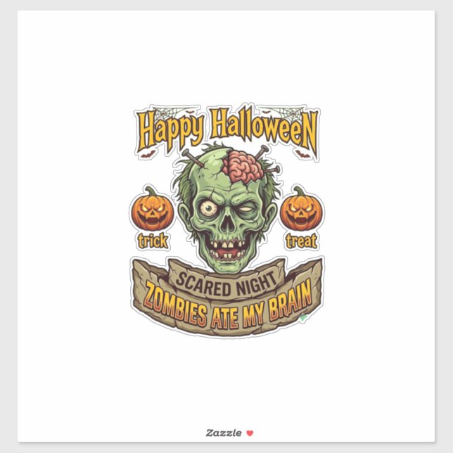 Happy Halloween Zombies Ate Brain Zombie Head Pump (Sheet)