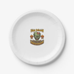 Happy Halloween Zombies Ate Brain Zombie Head Pump Paper Plate