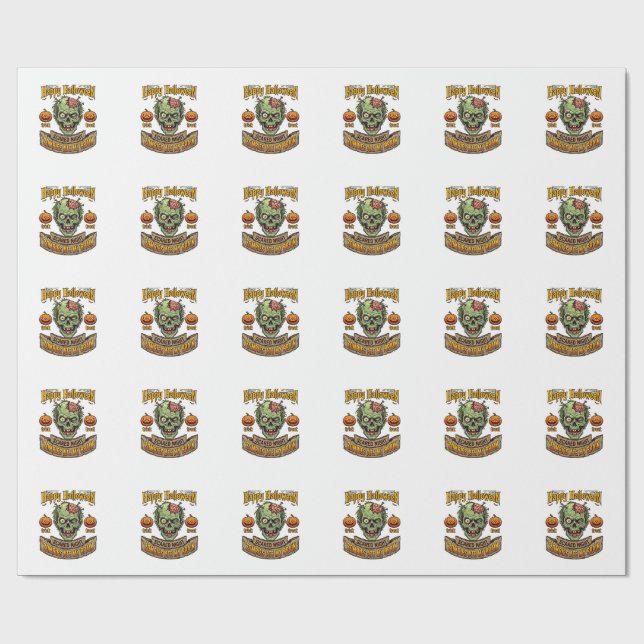 Happy Halloween Zombies Ate Brain Zombie Head Pump Wrapping Paper (Flat)