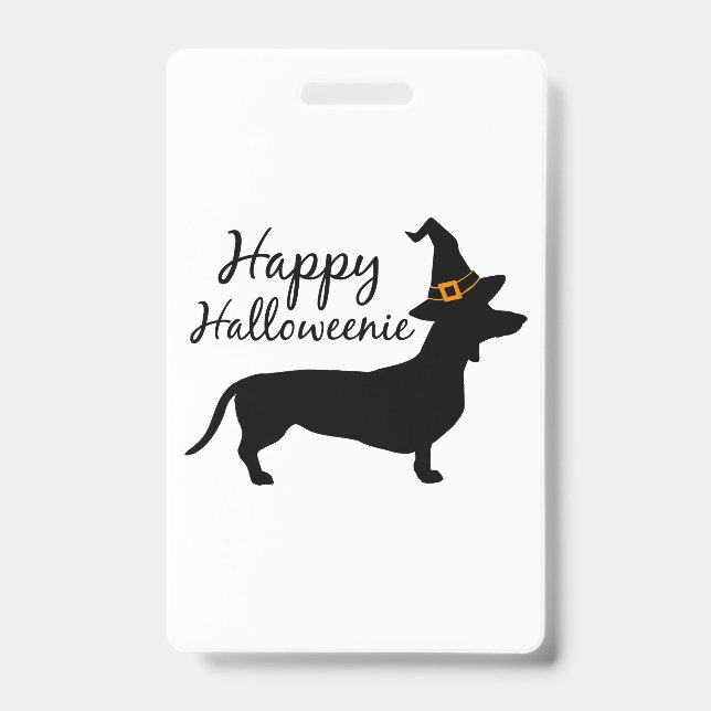 Happy Halloweenie Dachshund Dog Halloween Witch Wi Badge (Front)