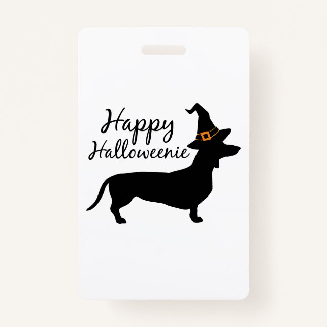 Happy Halloweenie Dachshund Dog Halloween Witch Wi Badge (Front)