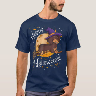 Happy Halloweenie Dachshund Dog Halloween Witch Wi T-Shirt