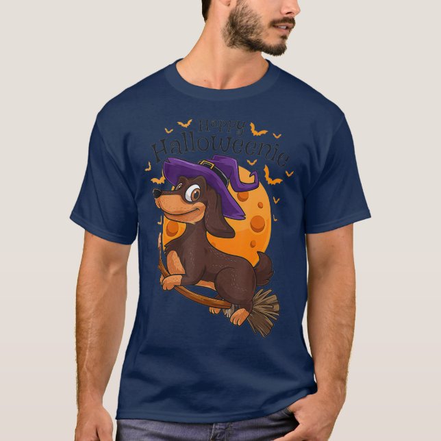 Happy Halloweenie Dachshund Wiener Dog Halloween T-Shirt (Front)