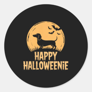 Happy Halloweenie Dachshund Witch Bats Halloween Classic Round Sticker
