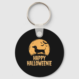 Happy Halloweenie Dachshund Witch Bats Halloween Keychain