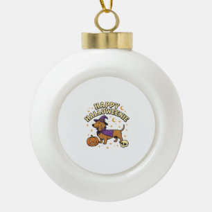 Happy Halloweenie Dachshund Witch Dog T-Shirt_1 Ceramic Ball Christmas Ornament