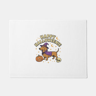 Happy Halloweenie Dachshund Witch Dog T-Shirt_1 Doormat