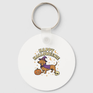 Happy Halloweenie Dachshund Witch Dog T-Shirt_1 Keychain