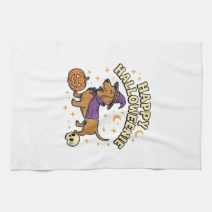 Happy Halloweenie Dachshund Witch Dog T-Shirt_1 Kitchen Towel