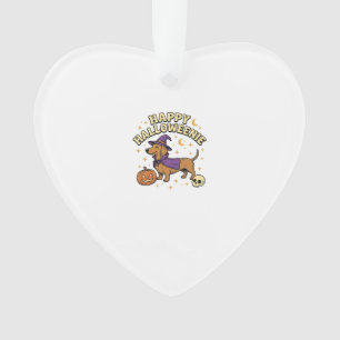 Happy Halloweenie Dachshund Witch Dog T-Shirt_1 Ornament