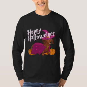 Happy Halloweenie Doxie Dachshund Dog Witch Hat Pu T-Shirt
