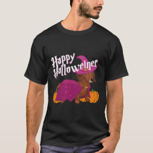 Happy Halloweenie Doxie Dachshund Dog Witch Hat Pu T-Shirt