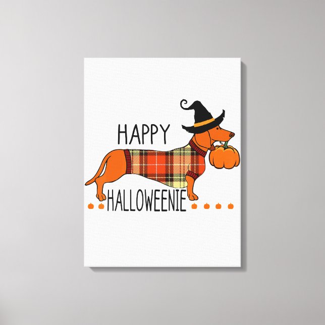 Happy Halloweenie Funny Dog Fall Halloween Cute Da Canvas Print (Front)