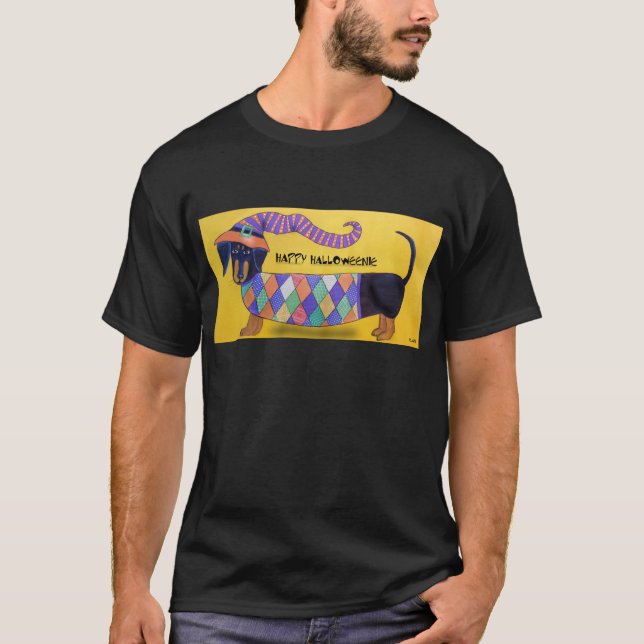 Happy Halloweenie - Funny Halloween Dachshund T-Shirt (Front)