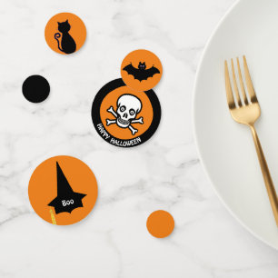 Happy Hallowen Skull, black cat, witch hat & bat Confetti