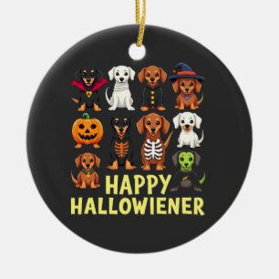 Happy Hallowiener Spooky Halloween Dog Weiner  Ceramic Ornament