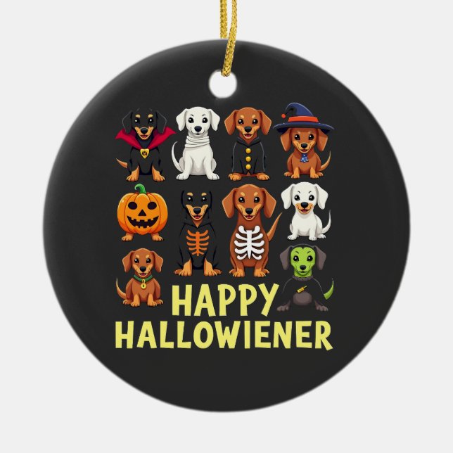 Happy Hallowiener Spooky Halloween Dog Weiner  Ceramic Ornament (Front)